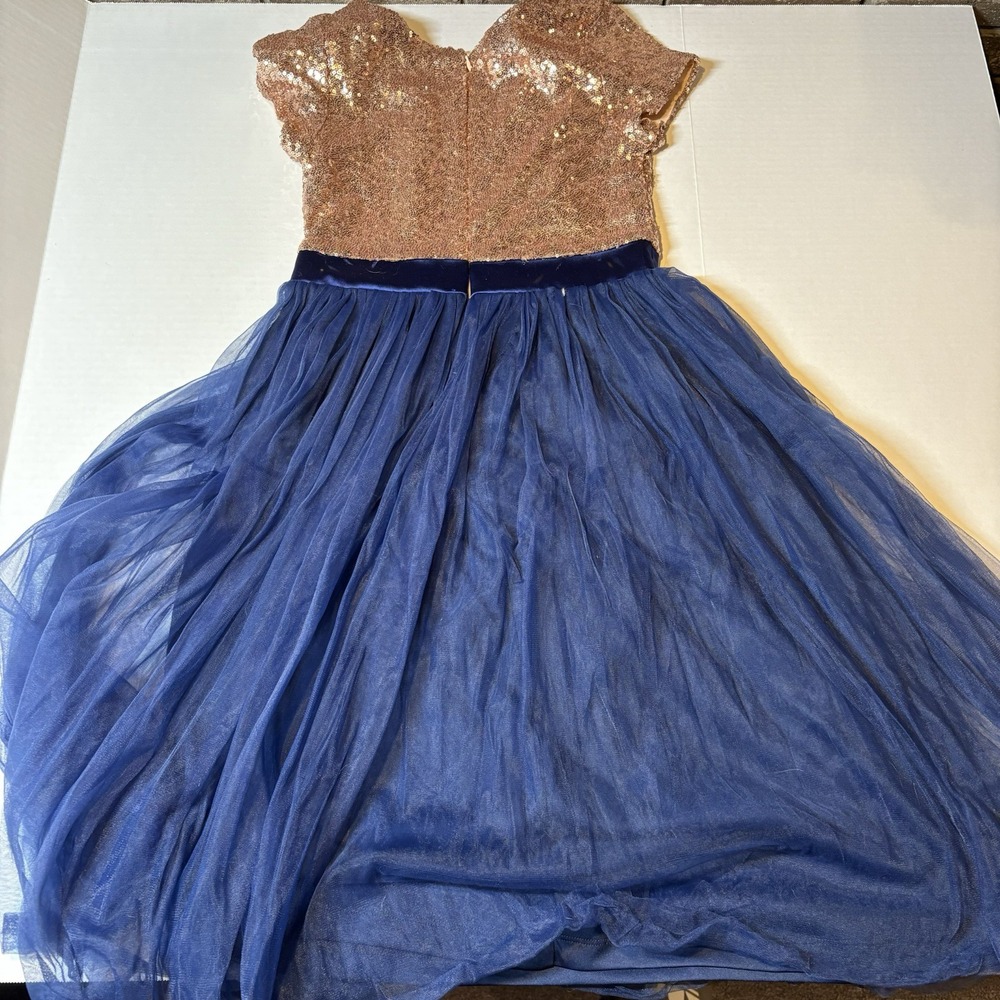 NeeSees Dress Boutique Gold Blue Sequin Tulle Modest Dress Women's Sz S A3598 - Picture 4 of 6